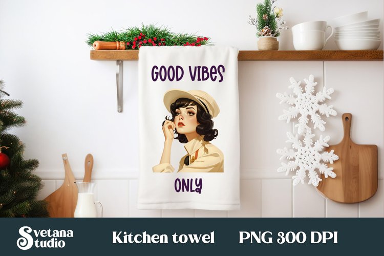 Retro woman kitchen towel PNG | Pin up girl dish towel PNG
