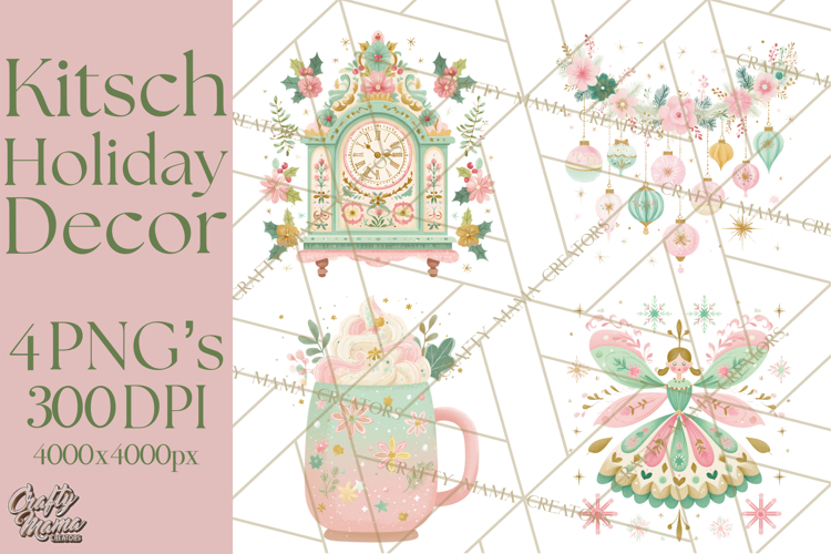 Kitsch Holiday Decor PNG, Mid Century Christmas Clipart