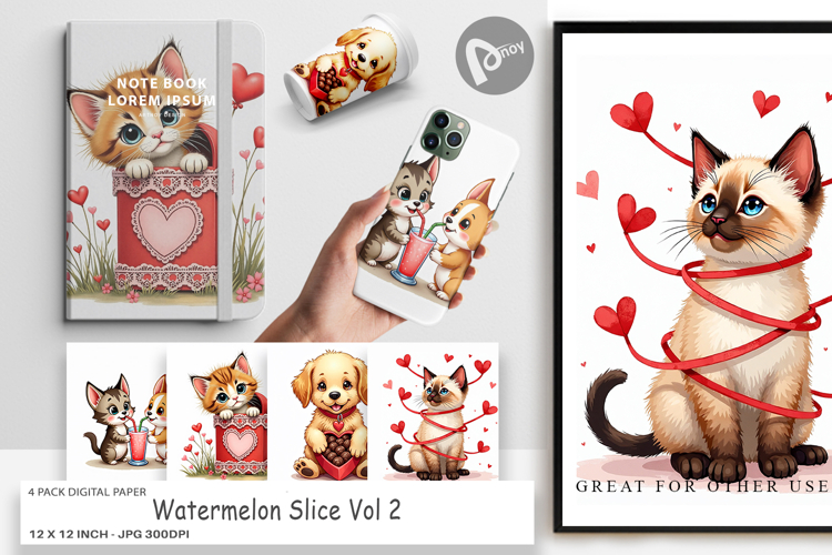 Kitsch Valentine Pets Digital Paper