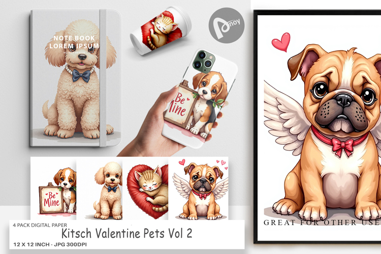 Kitsch Valentine Pets Digital Paper