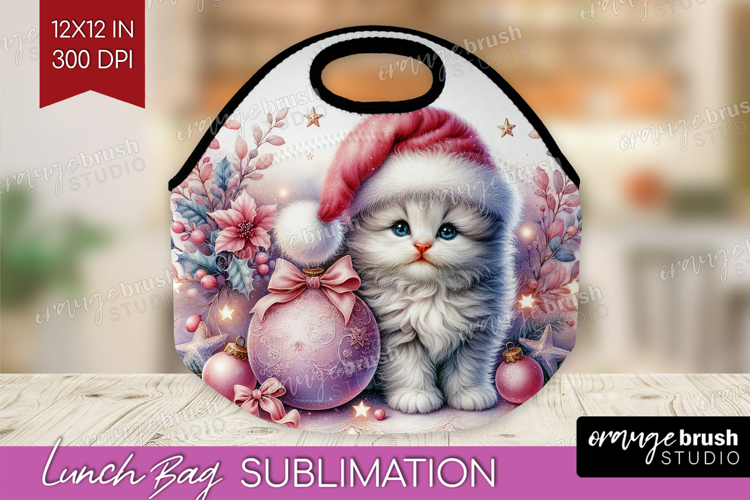 Kitten Pastel Christmas Lunch Bag Coquette Xmas Lunch Bug