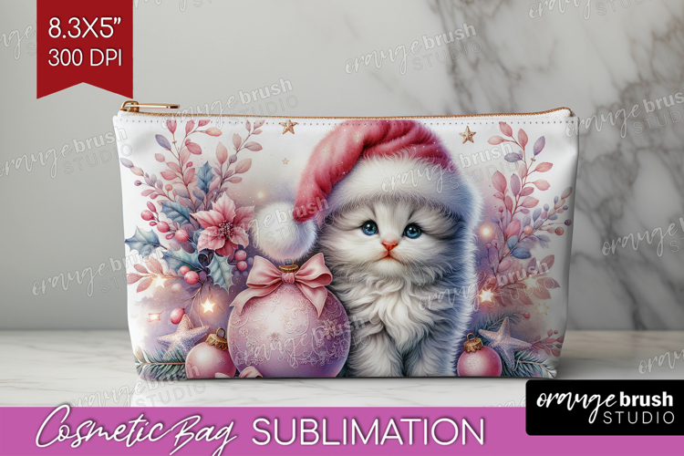 Kitten Pastel Christmas Cosmetic Bag Coquette Xmas Makeup