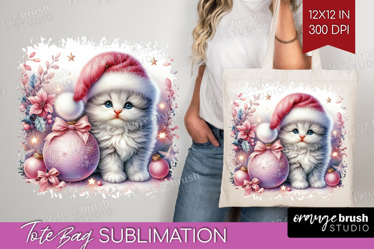 Kitten Pastel Christmas Tote Bag Coquette Xmas Tote Bag PNG