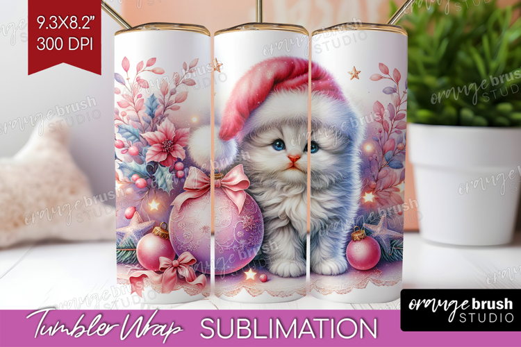 Kitten Pastel Christmas Tumbler Wrap Coquette Xmas Tumbler