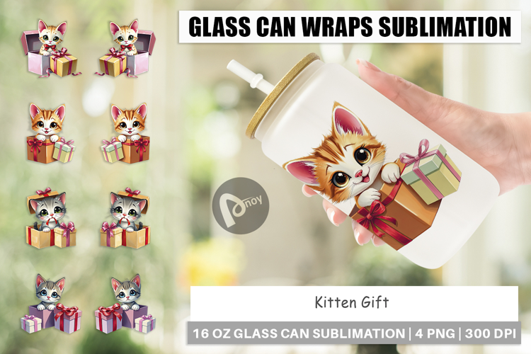 Glass Can Kitten Gift