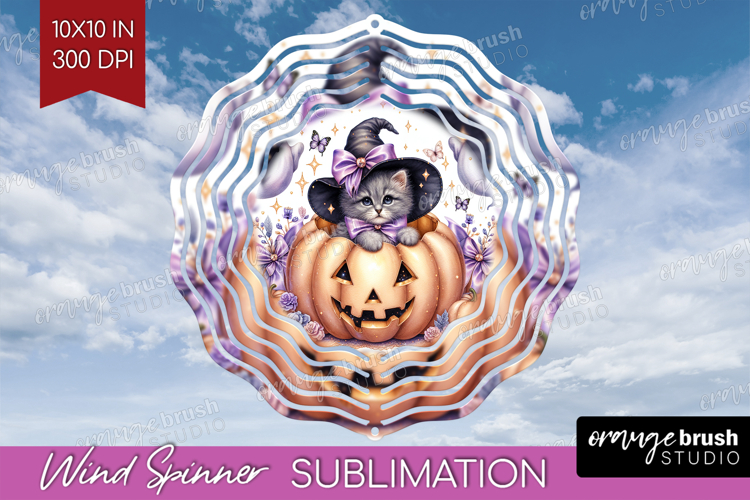 Kitten Halloween Wind Spinner Sublimation PNG Coquette Round