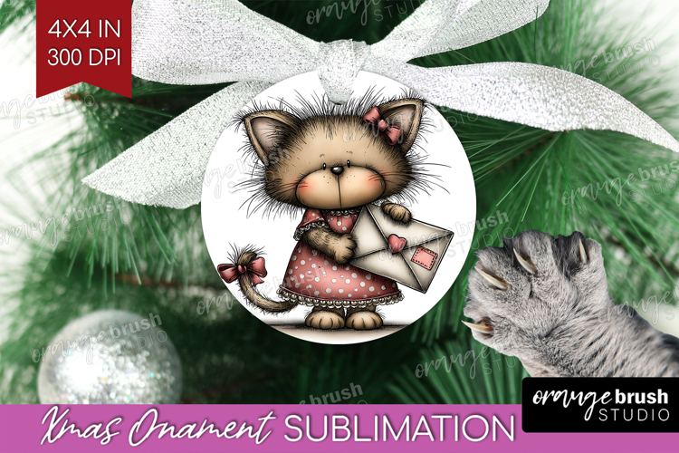 Kitten Valentine Ornament PNG Whimsical Animal PNG