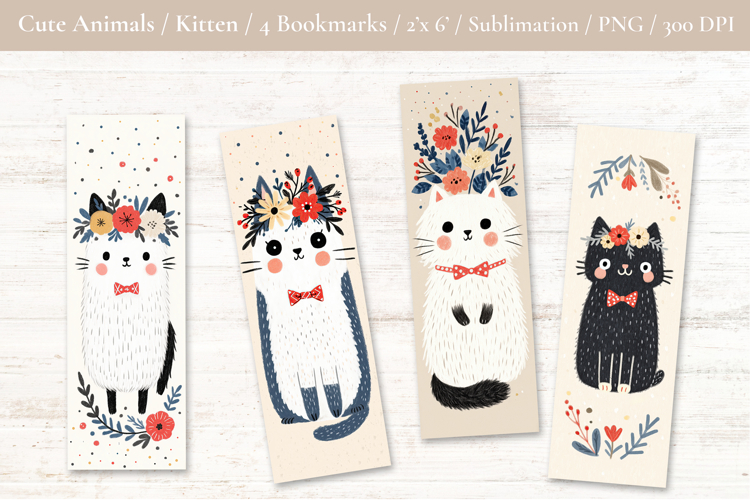 Cute Kitten Bookmark - Printable Crafts, 4 PNG