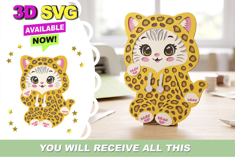 Kitten Animal Print 3D SVG example image 1