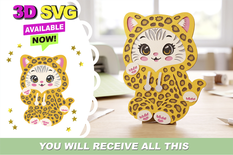 Kitten Animal Print 3D SVG