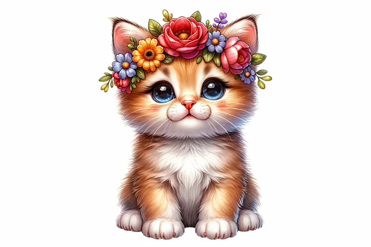 Cute Kitten Spring Clipart Sublimation PNG