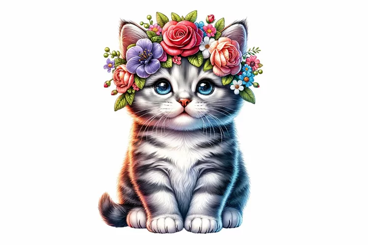 Cute Kitten Spring Clipart Sublimation PNG