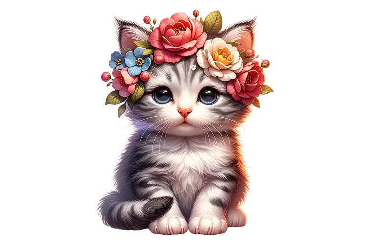 Cute Kitten Spring Clipart Sublimation PNG