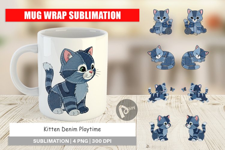 Kitten Denim Playtime Mug Wrap