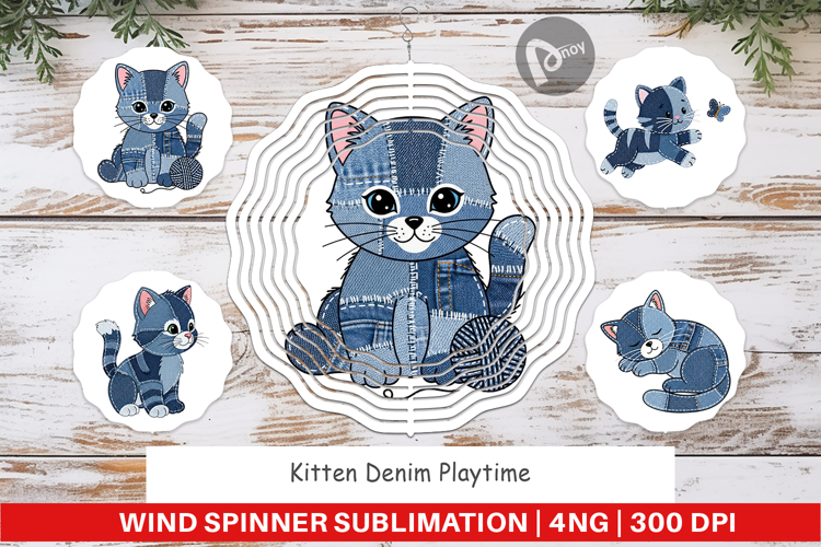 Kitten Denim Playtime Wind Spinner
