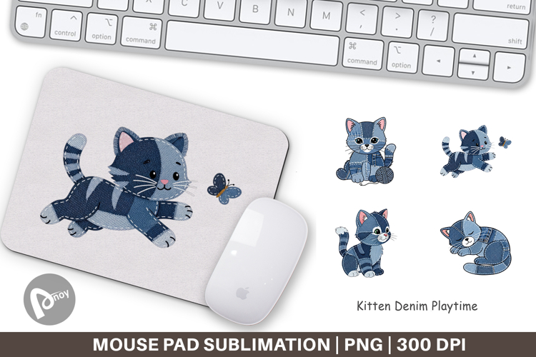 Kitten Denim Playtime Mouse Pad
