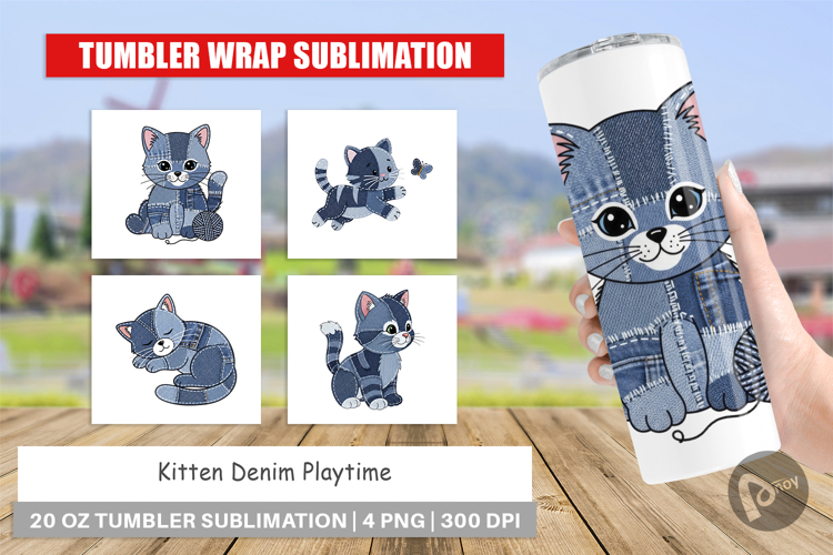 Kitten Denim Playtime Tumbler example image 1