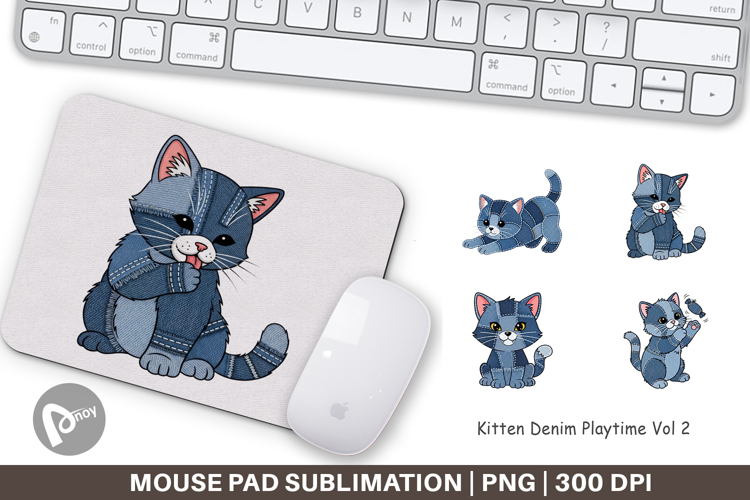 Kitten Denim Playtime Mouse Pad