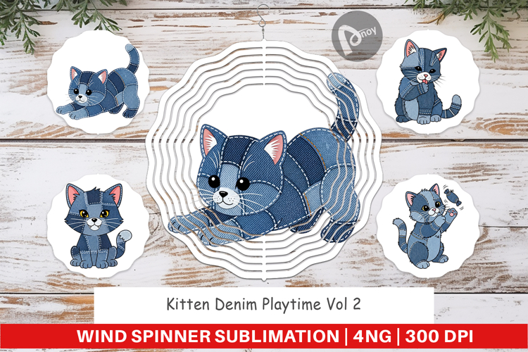 Kitten Denim Playtime Wind Spinner