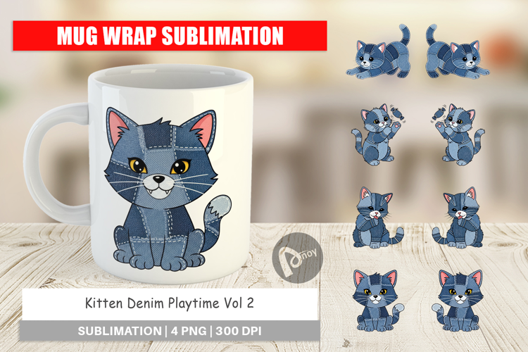 Kitten Denim Playtime Mug Wrap