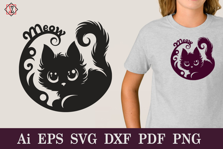 Kitten Meow/Silhouette Illustration/SVG