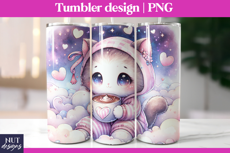 Coffee tumbler 20 oz, Kawaii Cat Tumbler Sublimation