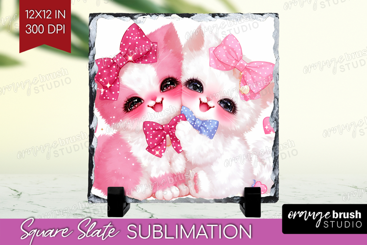 Kittens Valentine Slate PNG Cute Valentines Day Square Slate