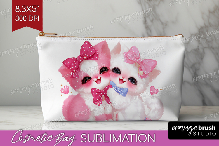 Kittens Valentine Cosmetic Bag Cute Valentines Day Makeup