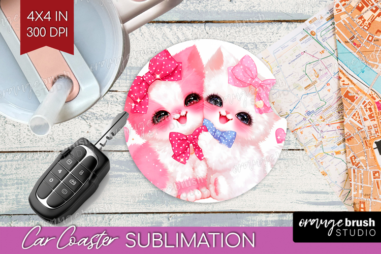 Kittens Valentine Car Coaster Cute Valentines Day Coaster