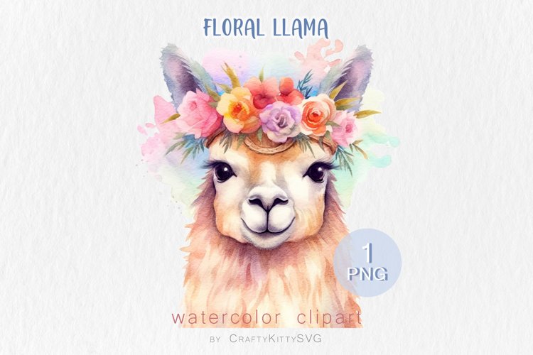Cute Llama Alpaca with flower crown, Watercolor (2753259)