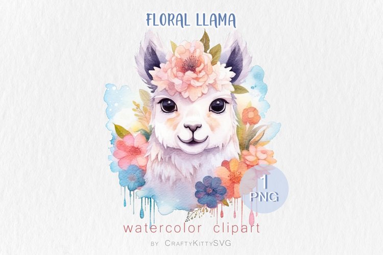 Cute Llama Alpaca with flower crown, Watercolor (2753273)