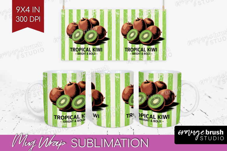 Kiwi Vintage Fruit Mug Wrap Summer Mug PNG Sublimation