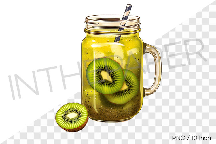 Kiwi smoothie in glass jar PNG fruit cartoon summer clipart
