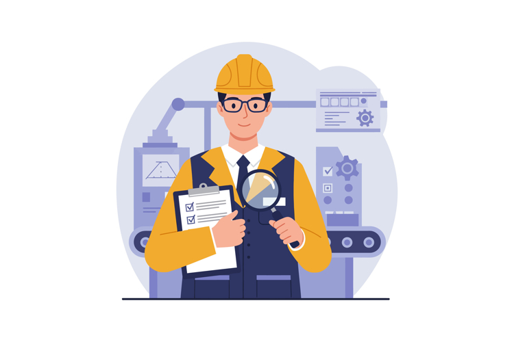 Industrial engineer inspecting quality control checklist wit