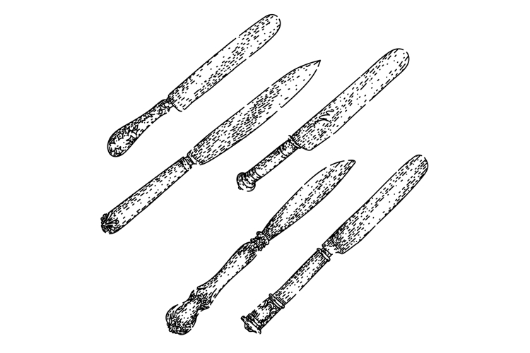 knife engraved silver set sketch hand drawn