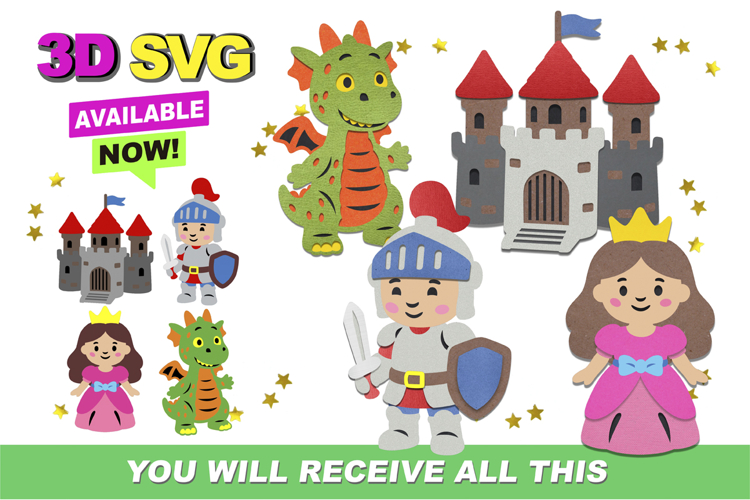 Princesses and Knight Elements 3D SVG