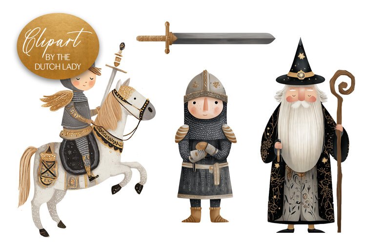 Cute Knights & Magician Clipart example image 1
