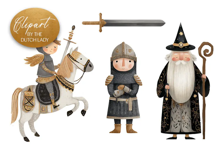 Cute Knights & Magician Clipart