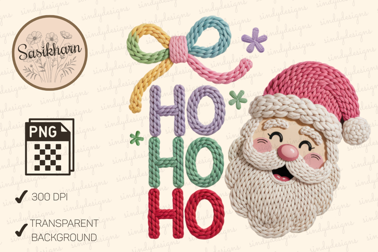 Knit Santa Pastel Christmas Ho Ho Ho Holiday