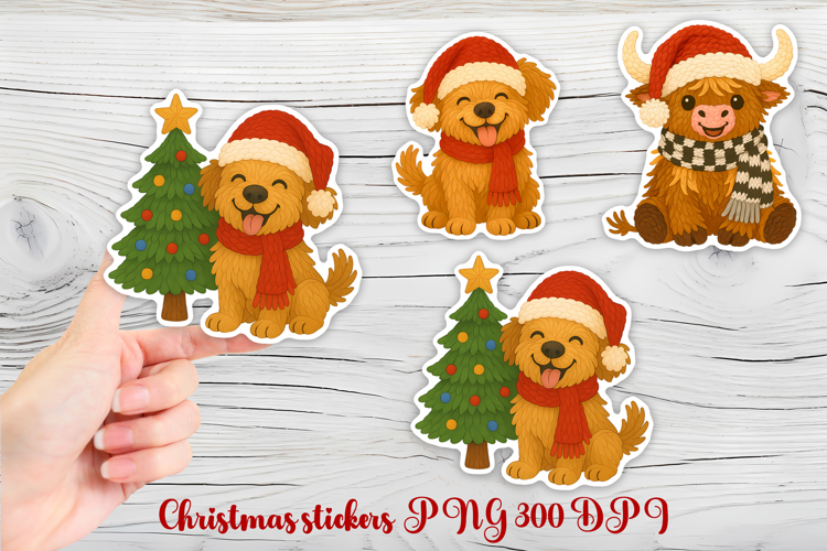 Christmas dog stickers | Printable knitted Christmas sticker