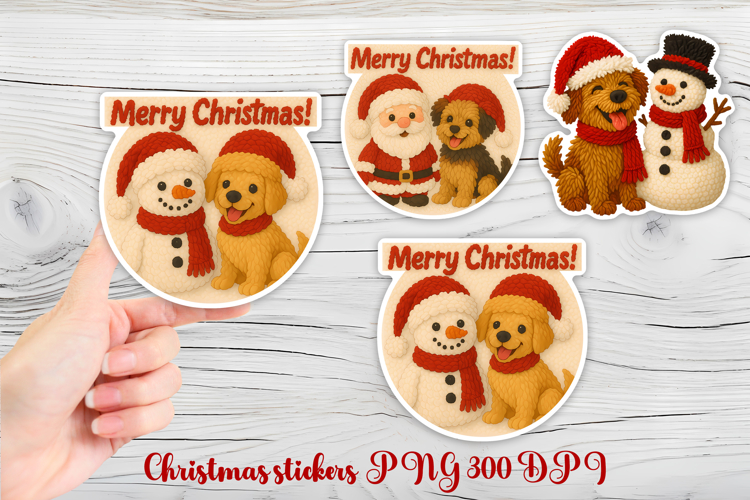 Christmas dog stickers | Printable knitted Christmas sticker