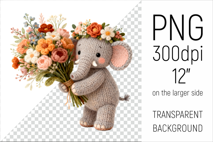 Knitted Baby Elephant with Flowers | Mother’s Day Woodland A