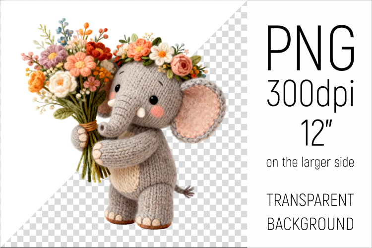 Knitted Baby Elephant with Flowers | Mother’s Day Woodland A