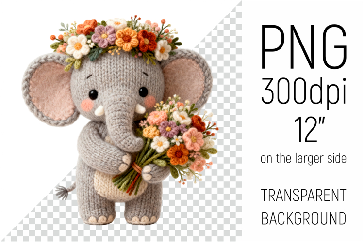Knitted Baby Elephant with Flowers | Mother’s Day Woodland A