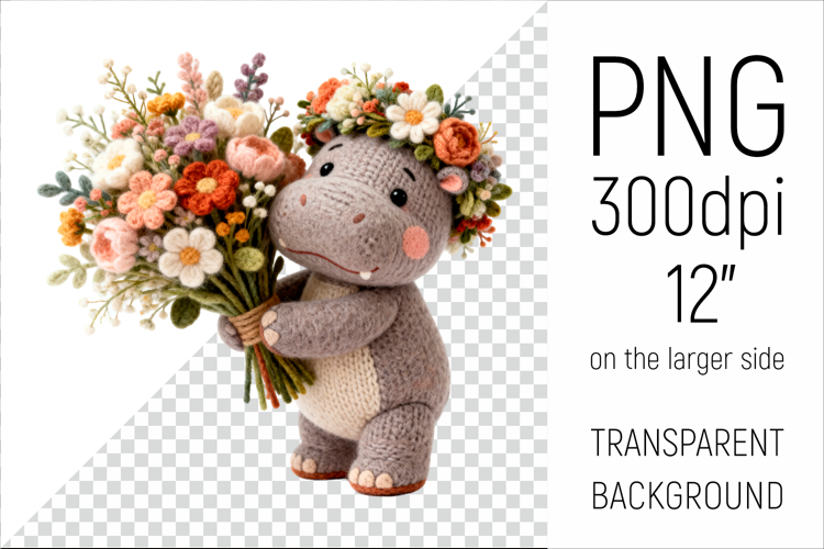 Knitted Baby Hippo with Flowers | Mother’s Day Woodland A