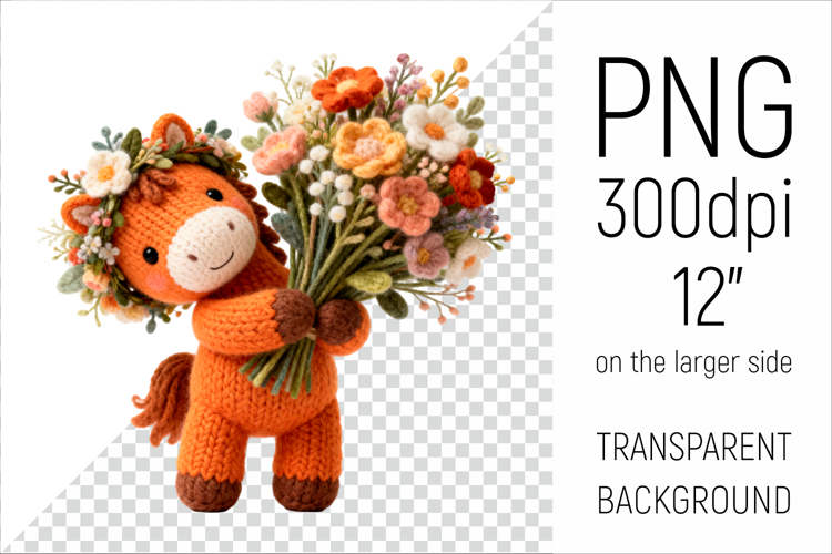 Knitted Horse with Flowers | Mothers Day Clipart