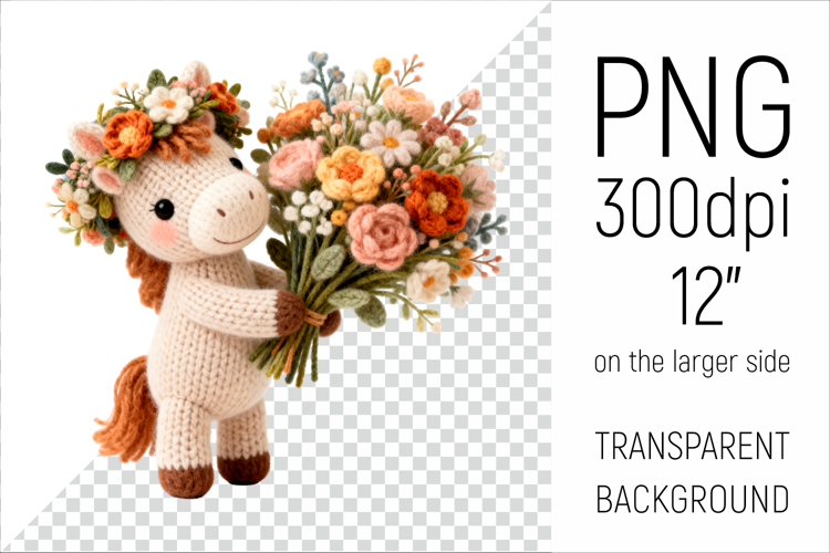 Knitted Horse with Flowers | Mothers Day Clipart