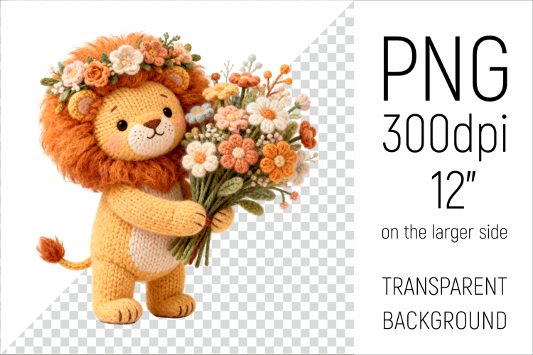 Knitted Baby Lion with Flowers | Mother’s Day Woodland Anima