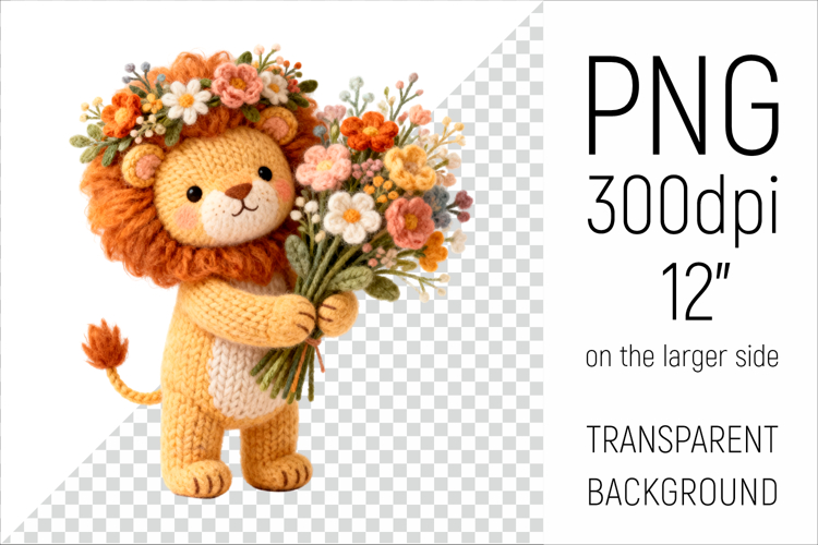 Knitted Baby Lion with Flowers | Mother’s Day Woodland Anima