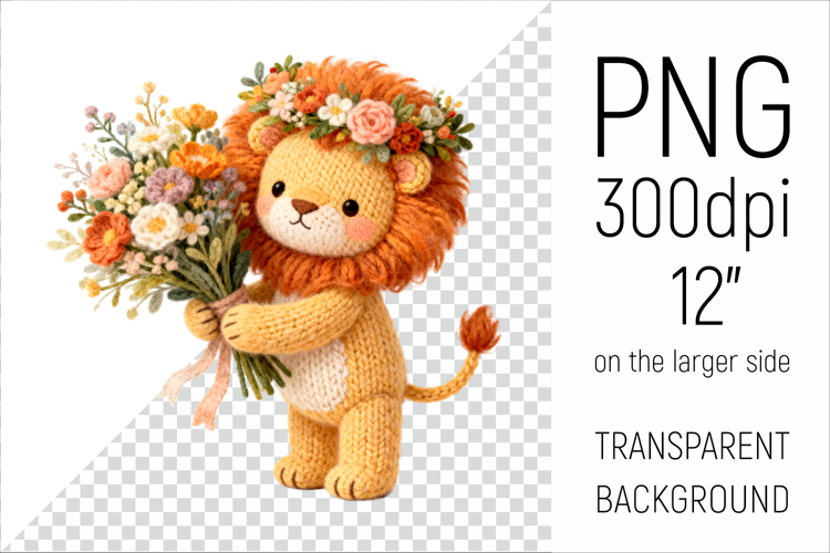 Knitted Baby Lion with Flowers | Mother’s Day Woodland Anima